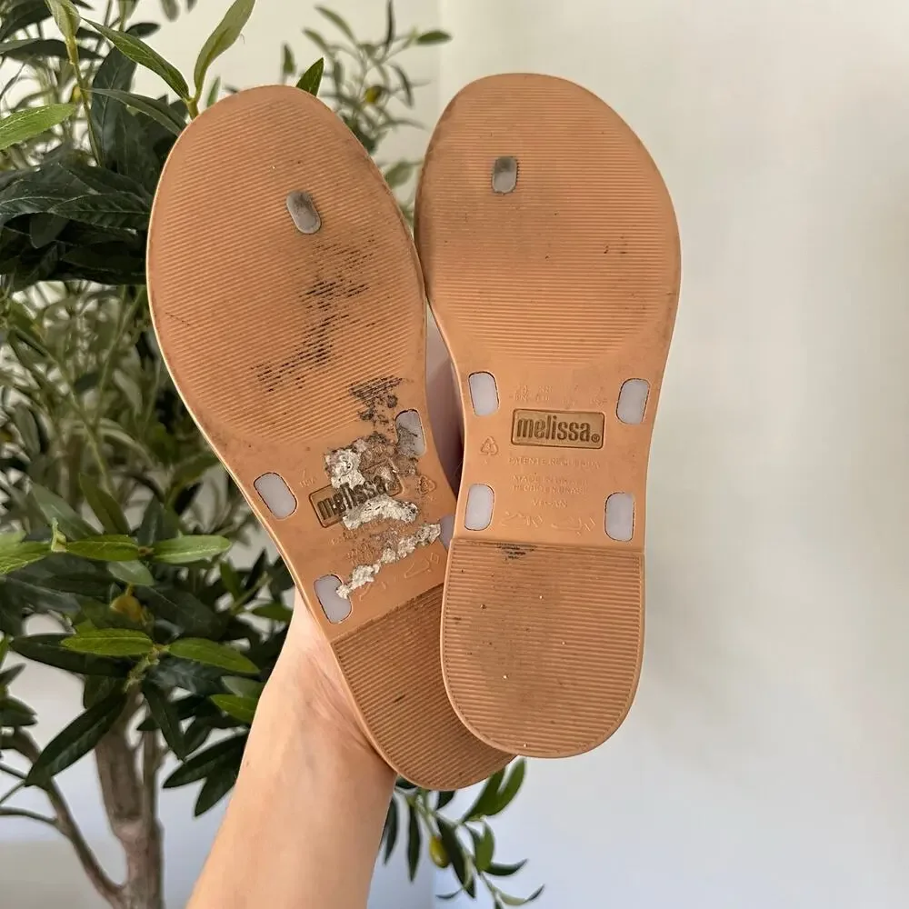 Melissa Essential Chic T-Strap Flip Flop Sandals Beige 7
